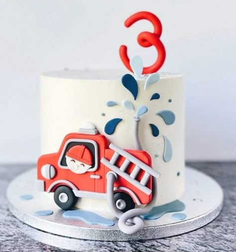 Firefighter Birthday Cakes, Fireman Cake, Firetruck Cake, Cake Designs For Boy, Truck Birthday Cakes, Baby Boy Birthday Cake, Fireman Birthday, Firefighter Birthday, 4th Birthday Cakes