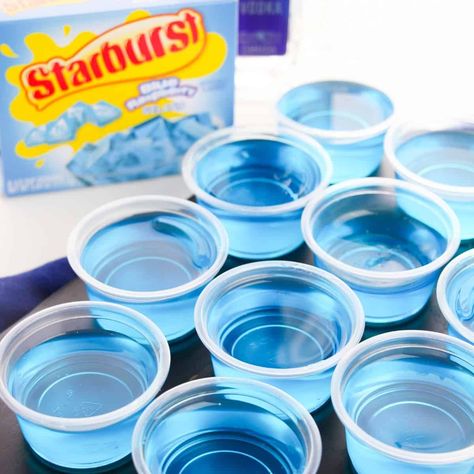 Starburst Jello Shots Recipe, Blue Raspberry Jello Shots, Jello Shots Halloween, Starburst Jello Shots, Raspberry Jello Shots, Raspberry Jello, Jello Shots Recipe, Jello Shot Cups, Halloween Jello Shots