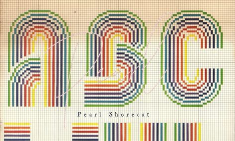 Large Cross Stitch Letters, Groovy Crochet, Cross Stitch Font, Alphabet Patterns, Rainbow Alphabet, Abc Design, Stripes Pattern Design, Cross Stitch Alphabet Patterns, 70s Design