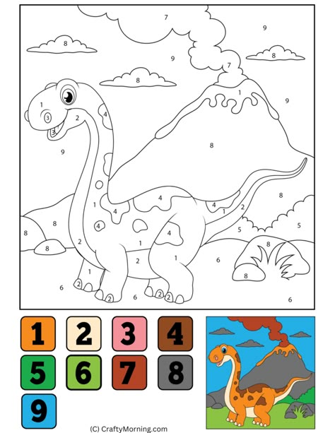 Dinosaur Color By Number, Easy Dinosaur Drawing, Dinosaur Worksheets, Color By Number Printable, Crafty Morning, Dinosaurs Preschool, Dinosaur Printables, Free Preschool Printables, Dinosaur Drawing