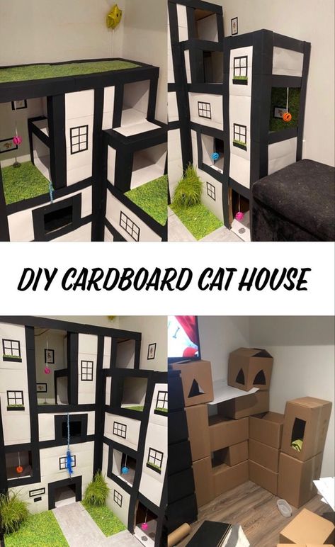 Diy Cat Mansion, Cat Tree From Cardboard Boxes, Cat Forts Cardboard Boxes, Cat Castle Diy Cardboard Boxes, Diy Cat Box House, Cardboard Box Cat House, Cardboard Box Cat House Diy, Homemade Cat House, Cat Cardboard Box Ideas