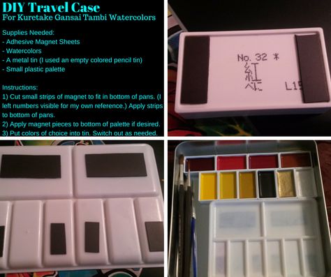 DIY Travel Case for watercolors. Gansai Tambi Watercolors, Kuretake Gansai Tambi, Palette Organizer, Travel Watercolor, Watercolor Travel, Watercolor Supplies, Average Girl, Diy Travel, Watercolor Palette