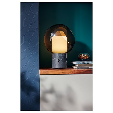 EVEDAL Table lamp, gray marble, globe gray globe - IKEA Ikea Evedal, Ikea Store, Grey Table Lamps, Ikea Family, Grey Marble, Led Light Bulb, Led Lampe, Scandinavian Design, Colored Glass