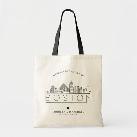 Boston Wedding | Stylized Skyline Tote Bag Stylized Illustration, Wedding Tote Bag, Welcome Bag, Wedding Tote, Indiana Wedding, Wedding Welcome Bags, Brooklyn Wedding, New Orleans Wedding, Washington Dc Wedding