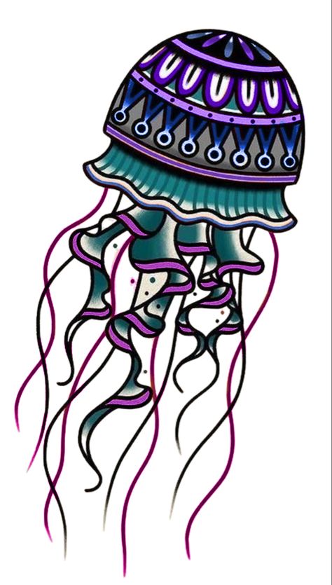 American Traditional Stingray Tattoo, American Traditional Jellyfish, Soviet Tattoo, Traditional Jellyfish Tattoo, Traditional Sea Tattoo, Sake Tattoo, Ocean Sleeve Tattoos, Tattoo Jellyfish, Ocean Sleeve