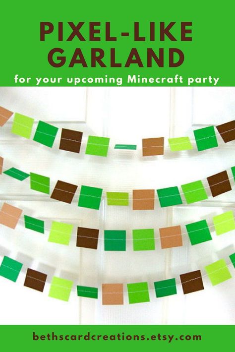 Green And Brown Party, Brown Party Decorations, Minecraft Paper, Gamer Birthday Party, Paper Wall Decor, Paper Party Decorations, Gamer Birthday, Birthday Garland, Party Themes For Boys