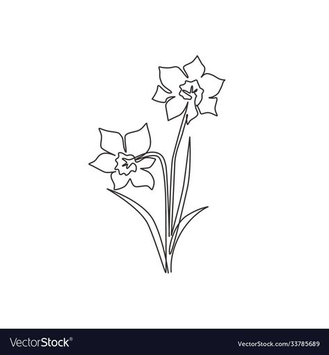 Narcissus Tattoo, Narcissus Flower Tattoos, Garden Logo, Daffodil Tattoo, Single Line Tattoo, Narcissus Flower, Single Line Drawing, Daffodil Flower, Continuous Line Drawing