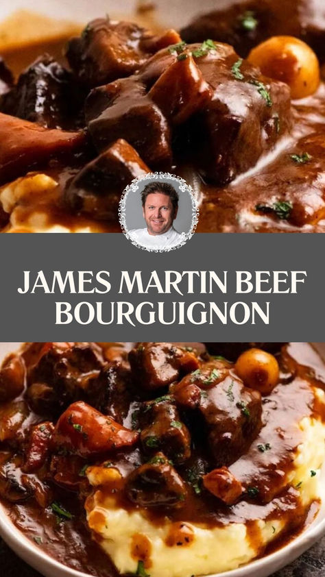 James Martin Beef Bourguignon Beef Bourguignon Julia Child Recipe, Anne Burrell Recipes, Fancy Beef Dinner Recipes, Julia Childs Beef Bourguignon, Upscale Dinner Recipes, Beef Bourginon, Beef Burgundy Recipe, Beef Burgundy, Beef Bourguignon Recipe