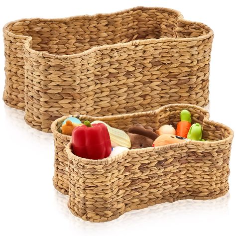 PRICES MAY VARY. Sufficient Storage: you will receive 2 size wicker dog toy baskets, large dog toy bin measures 21 x 13 x 8 inch, small dog toy bin measures 17.7 x 11 x 7 inch, suitable for dogs of different sizes Uniquely Shaped Basket: the stylish bone shaped design and hand woven texture of these pet toy baskets make them nice decor pieces for your home, pet lovers, or pet owners, brown matches any decor scheme Sturdy Materials: dog storage organizer is made of natural grass material, reliabl Dog Toy Basket Ideas, Dog Toys Organization, Dog Toy Box Ideas, Dog Storage Ideas, Dog Stuff Organization, Dog Toy Organization, Dog Toy Bin, Grass Material, Dog Gift Basket