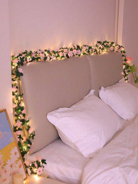 1pc 2.4m 24-LED Pink Rose Vine String Light For Balcony Window Bedroom Dining Room Garden Decoration, Tabletop Romantic DecorI discovered amazing products on SHEIN.com, come check them out! Cute Cozy Room, Bedroom With Fairy Lights, Lights For Balcony, Flower Bedroom Decor, Shein Order, Aesthetic Stationary, Window Bedroom, Balcony Window, Led Bedroom