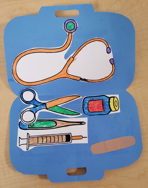 Today we learned more about Doctors and Nurses .Kids made their own First aid kit .... Check out more craft on my page Doctors Kit Preschool Craft, Doctor And Nurse Crafts For Preschool, Doctor Crafts For Preschool Art Projects, Nurse Crafts For Kids, Nurse Activities For Preschool, Doctor Crafts For Toddlers, First Aid Activities For Kids, Nurse Crafts For Preschool, Doctor Crafts For Preschool