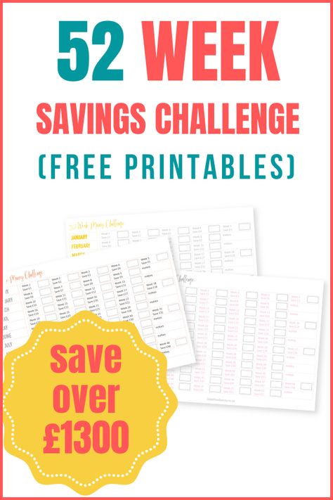 ✅ 52 Week Saving Challenge UK (FREE Printables) - Save Over £1300 Printable Savings Challenge, Saving Money Ideas Challenges Free Printable, Uk Money Saving Challenge, 52 Week Money Saving Challenge Printable, Savings Challenge Printable Free Uk, Uk Saving Challenge, Savings Challenge Uk, Money Saving Challenge Pdf, Personal Financial Planning