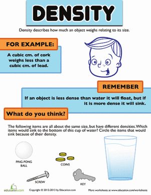 Little scientists can learn about a fundamental concept of physical science with this worksheet all about density! Buoyancy Worksheet, Density Worksheet, Physical Science Lessons, Elementary School Science, Elementary Science Activities, Science Earth, Sink Or Float, Chemistry Worksheets, Matter Science