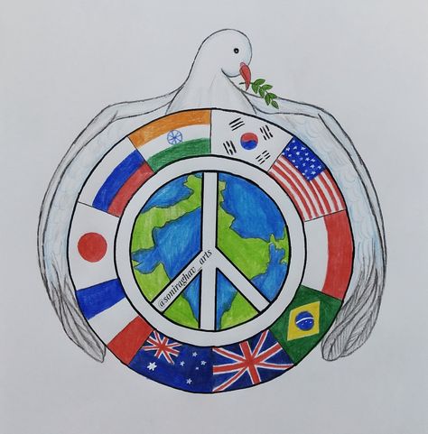 Peace Day Drawing Ideas, Poster On World Peace, Poster On Peace Drawing, Drawings About Peace, Peaceful World Drawing, Europe Day Drawings, G20 Poster Drawing Ideas, G20 Poster Drawing Easy, World Peace Day Drawing