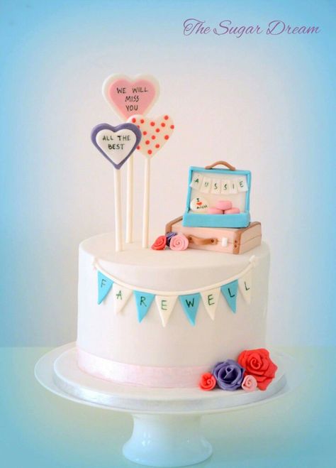 Farewell cake by The Sugar Dream Farewell Cake For Teacher, Farewell Cake For Friend Going Abroad, Moving Cake Ideas, Cake For Farewell Party, Farewell Cake Ideas Friends, Welcome Home Cake Design, Bon Voyage Cake Ideas, Welcome Home Cake Ideas, Farewell Cake Designs