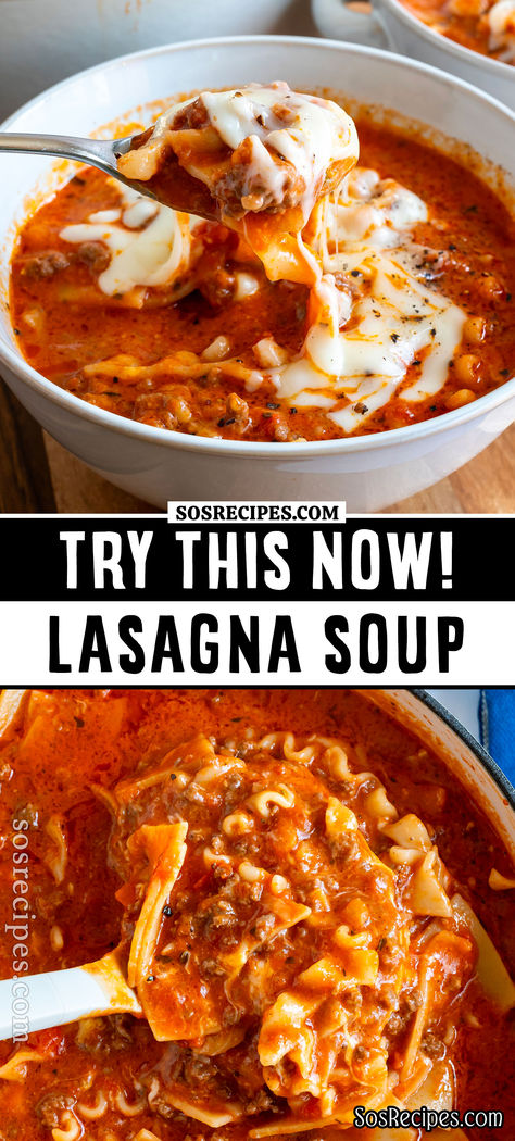 I had never heard of Lasagna Soup, so as soon as I heard about this recipe, I had to try it. Imagine a bowl of creamy tomato broth with cut-up lasagna noodles, ground beef, and melted cheese that’s way easier to make than the traditional lasagna recipe. A winner! Lasagna Soup Beef Broth, Lasagna Soup With Ricotta Cheese, The Best Lasagna Soup, Soup Recipes Using Ground Beef, Soup With Ground Beef And Pasta, High Protein Lasagna Soup, Lasagna Soup Recipe Easy, Lasagna Recipe Soup, Weight Watchers Lasagna Soup