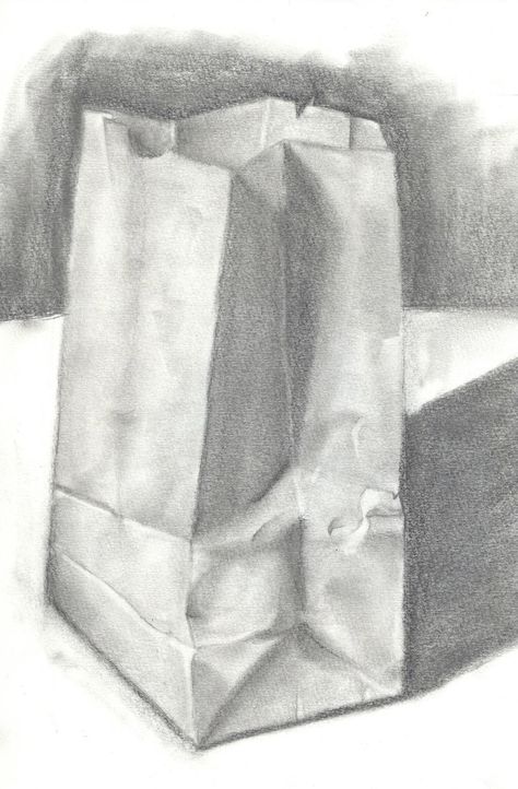 Paper Bag Drawing, Value Practice, Value Drawing, Bag Drawing, Art Assignments, Observational Drawing, Drawing Bag, Object Drawing, Charcoal Art