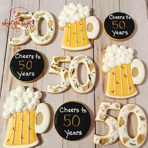 50th Birthday Cookies For Men, Cookies 50th Birthday, Beer Mug Cookies, 50th Birthday Cookies, Mug Cookies, Parties Themes, 50 Years Birthday, Special Cookies, 60th Birthday Decorations