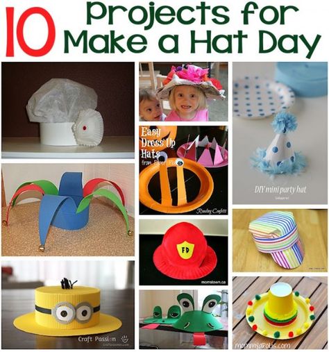 Happy Make a Hat Day #kidscrafts #hatday #diy #crafts #paperplates #preschoolactivities Funky Hat Day At School, Funny Hats Diy, Crazy Hat Day Ideas, Paper Hat Diy, Art Hats, Make A Hat, Crazy Hat, Mad Tea Parties, Diy Tea