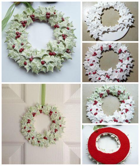 Polymer Clay Holly Wreath collage Polymer Clay Wreath, Clay Wreath, Christmas Polymer Clay, Clay Christmas Decorations, Miniature Clay, Cold Porcelain Flowers, Polymer Clay Jewellery, Holly Wreath, Air Dry Clay Projects