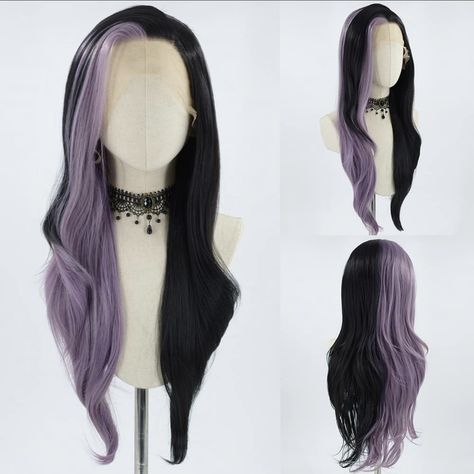 Goth Hairstyles Long, Black And White Hairstyles, Gothic Hairstyles Long, Split Hair Color Ideas, Vtuber Inspiration, Bjd Hair, Drawing Resources, Crown Fashion, Κούρεμα Bob