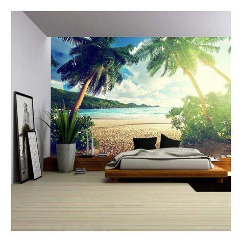 Free 2-day shipping. Buy wall26 - Sunset on the Beach Takamaka, Mahe Island, Seychelles - Removable Wall Mural | Self-adhesive Large Wallpaper - 66x96 inches at Walmart.com Tree Wallpaper Bedroom, Beach Wall Murals, Beach Mural, California Palm Trees, Palm Trees Wallpaper, Large Wall Murals, Tree Wall Murals, Large Wallpaper, Removable Wall Stickers