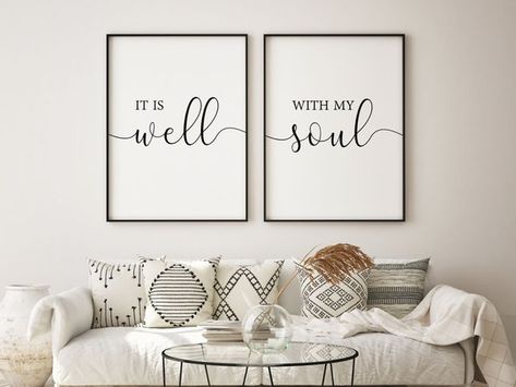 Check out this item in my Etsy shop https://www.etsy.com/in-en/listing/1096596487/it-is-well-with-my-soul-print-bible Husband And Wife Bedroom, Decor Above Bed, Bed Wall Decor, Bedroom Quotes, Quotes Printable, Bedroom Decor For Couples, Over The Bed, Guest Room Decor, Bedroom Decor Cozy