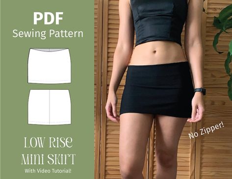 Low Rise Mini Skirt Sewing Pattern, Black Mini Skirt Sewing Pattern, Mini Skirt Sew, Y2k Sewing Patterns, How To Make A Mini Skirt, Mini Skirt Pattern Sewing, How To Sew A Skirt, Mini Skirt Tutorial, Easy Skirts To Sew