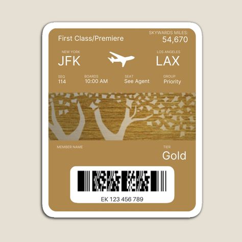 New York Plane Ticket, Plane Ticket, Flight Ticket, First Class, Thoughtful Gifts, Flight, Angeles, New York, For Sale