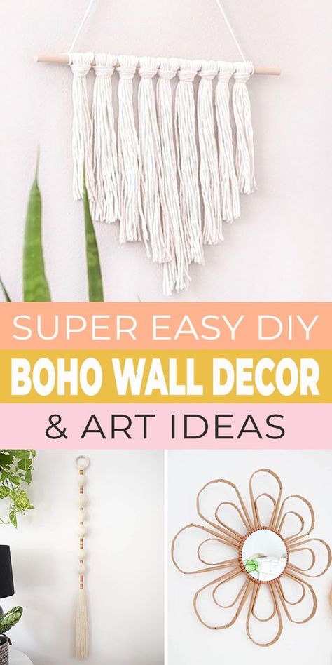 Make your own Boho wall art, and save tons of money! So let’s make some Boho wall decor! Check out these ideas and DIY projects! Full tutorials with step by step directions and photos. Yarn and macarme wall art and more ideas! Boho Painting Ideas, Diy Boho Wall Decor, Garden Craft Ideas, Craft Storage Diy, Craft Organization Diy, Boho Yarn, Boho Macrame Wall Hanging, Home Decorating Diy, Rainbow Wall Decor