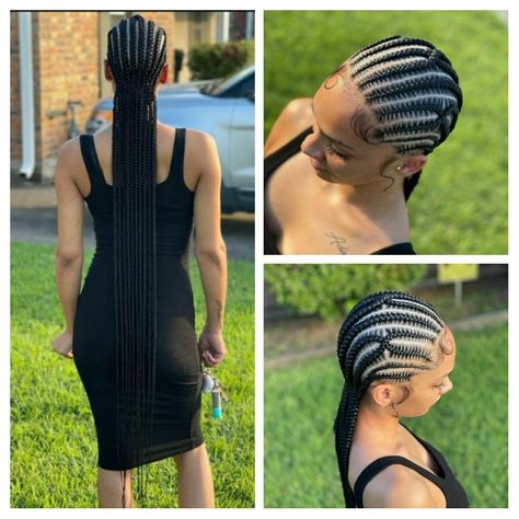 Stitch Braids With Color Ends, Stitched Straight Back Braids, Cornrow Stitch Braid Styles, Crisscross Stitch Braids, Stitch Braids Styles, Long Cornrows Braids Straight Back, Long Stitch Braids, Stitch Hairstyles, Straight Back Stitch Braids