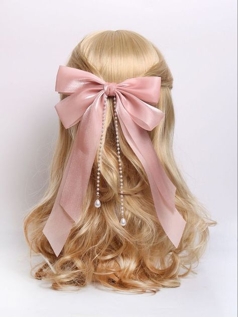 Soft Pink Accessories, Pink Aesthetic Accessories, Pink And White Accessories, Princess Hair Accessories, Pink Head Accessories, Head Assessories, Hairstyle With Bow Clip, Cute Head Accessories, Light Pink Hair Accessories