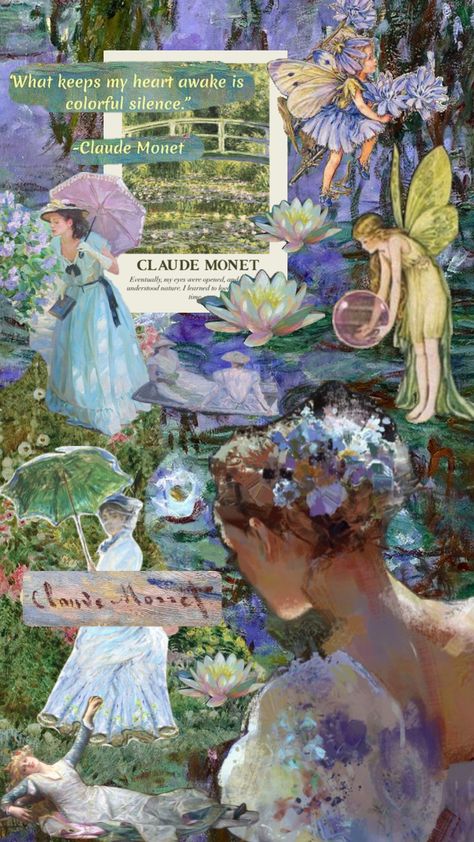 Claude Monet #wallpaper #art #books #nature #claudemonet Claude Monet Aesthetic Wallpaper, Monet Collage Wallpaper, Claude Monet Gcse Sketchbook, Claude Monet Collage, Artsy Wallpapers Aesthetic, Claude Monet Paintings Wallpaper, Monet Art Aesthetic, Claude Monet Aesthetic, Claude Monet Wallpaper