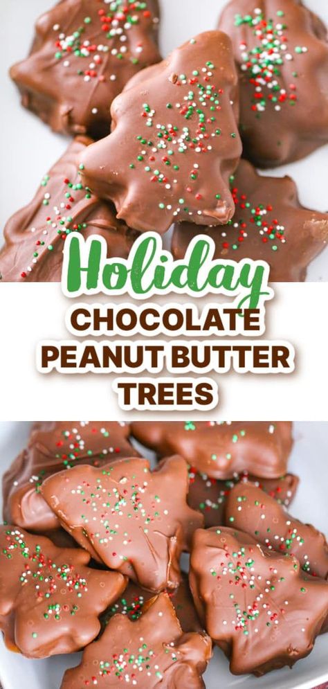 Spice up your Christmas this year by making these festive Chocolate Peanut Butter Christmas Trees. An easy and delicious treat that is sure to be a hit with your family and friends. Get into the holiday spirit while enjoying some of your favorite flavors. Peanut Butter Christmas Trees, Amazing Christmas Desserts, Homemade Chocolate Peanut Butter, Christmas Tree Desserts, Christmas Tree Chocolates, Christmas Tree Food, Healthy Peanut Butter Cups, Holiday Snack, Homemade Banana Pudding