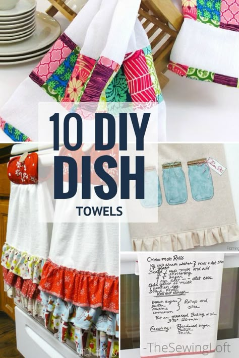 Spice up your kitchen with these 10 Amazing Dish towel DIY projects. Easy to make and even a no sew option. Homemade Dish Towels, Diy Dish Towel, Dish Towels Diy, Diy Dish Towels, Kitchen Towels Diy, Dish Towel Crafts, Kitchen Towels Crafts, Tea Towels Diy, Diy Dish