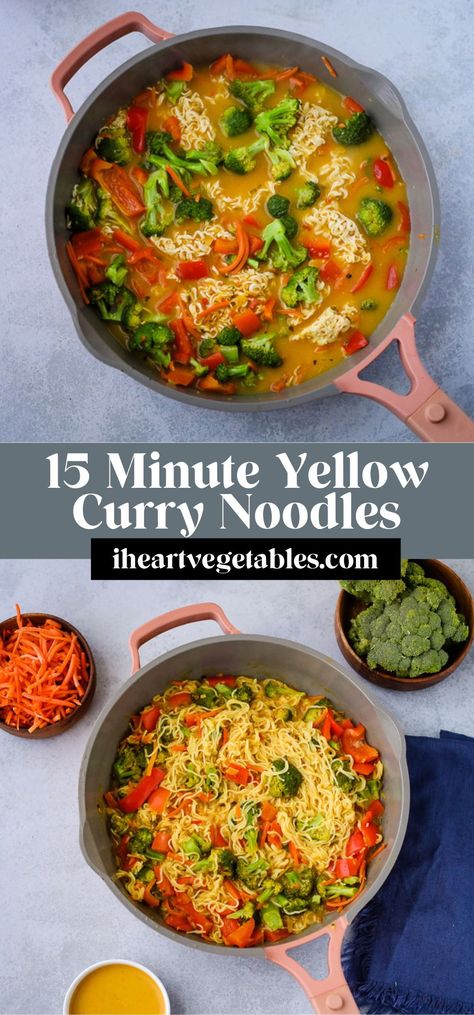 These delicious yellow curry noodles only take 15 minutes to make so you can have dinner ready in no time! Add any vegetables you have on hand, and you’ll have a tasty, healthy meal in minutes! Yellow Curry Noodles, Thai Curry Noodles, Baked Tostadas, Yellow Curry Recipe, Homemade Chinese Food, Coconut Curry Sauce, Yellow Curry, Vegetable Noodles, Curry Noodles