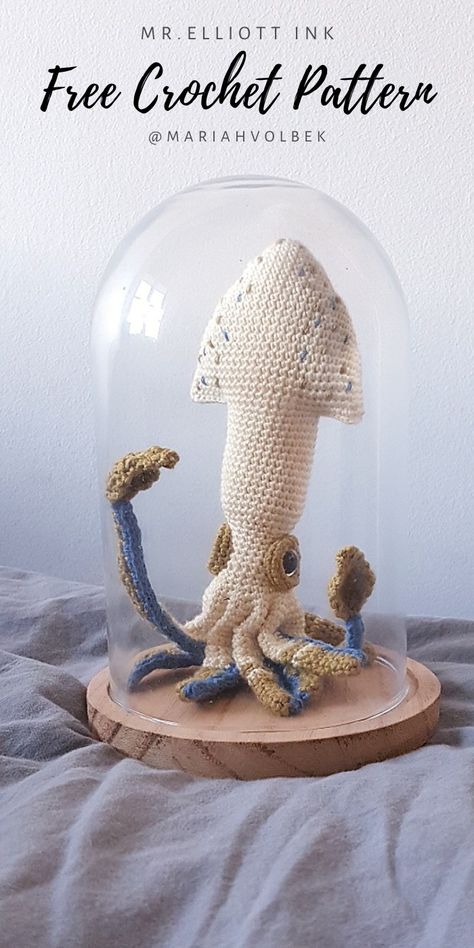 Crochet Cuttlefish Pattern Free, Detailed Crochet Amigurumi, Cuttlefish Crochet Pattern, Complicated Knots Crochet, Crochet Giant Squid, Ammonite Crochet Pattern Free, Giant Snail Crochet Pattern Free, Squid Free Crochet Pattern, Amigurumi Squid Free Pattern