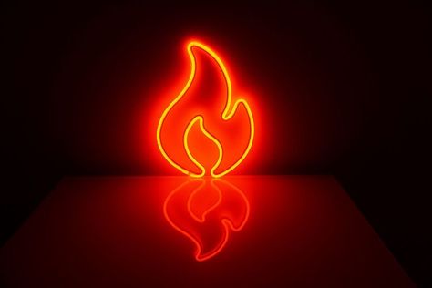 Fire Neon Sign, Red Fire Aesthetic, Dark Centerpieces, Orange Neon Aesthetic, Glow In The Dark Centerpieces, Neon Orange Aesthetic, Neon Party Invitations, Red Neon Sign, Spice Up Your Love Life