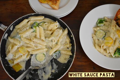 White sauce pasta with vegetables | How to make white sauce pasta - you can go for your choice of pasta, vegetables, cheese, etc. Pasta With Vegetables, Making White Sauce, Pasta Vegetables, White Sauce Pasta, Sauce Pasta, Vegetable Pasta, White Sauce, Pasta Sauce, Potato Salad