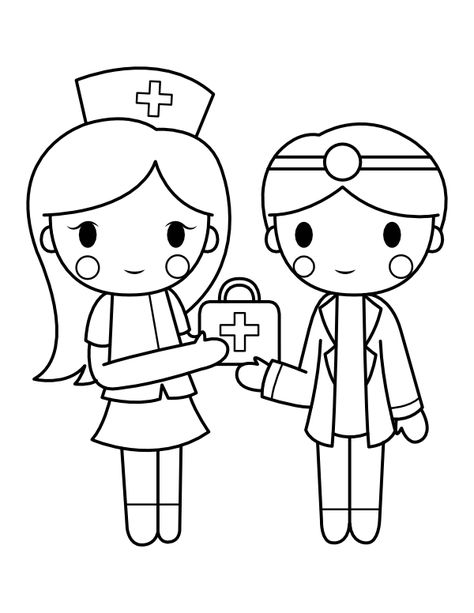 Printable Doctor with Nurse Coloring Page Nursing Coloring Pages, Doctor Coloring Pages, Nurse Coloring Pages, Doctor Painting, Doctor For Kids, School Wall Art, Dragon Coloring Page, Coloring Pages For Adults, Coloring Pages Printable