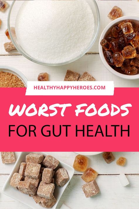 Besides sugar, which are the very worst foods for gut health?  What 11 foods should you stay away from if you have IBS, leaky gut or are trying to feel better? Healthy Gut Diet, Foods For Gut Health, Healing Your Gut, Gut Diet, Homemade Kombucha, Gut Health Diet, Genetically Modified Food, Gut Health Recipes, Unprocessed Food