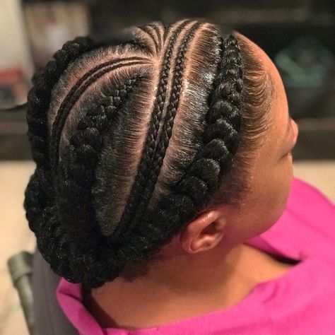 Intricate Updo With Goddess Braids #braidstyles 6-8 Feedin Braids, Crowrows Braids Black Hair, Feed In Braids Hairstyles Updos, Four Braids Cornrow, Intricate Updo, Goddess Braids Updo, Two Braid Hairstyles, Up Hairdos, New Natural Hairstyles