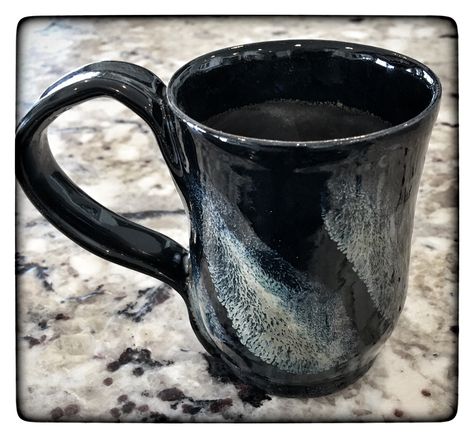 Mug--Amaco glazes: Obsidian x 3, Ancient Jasper x3 applied in diagonal bands Black Glaze Combinations, Amaco Cone 5/6 Exchange, Amaco Obsidian Glaze Combinations, Obsidian Glaze Combinations, Obsidian Glaze, Guatemalan Art, Glaze Layering, Ceramics Glaze, Glazing Ideas