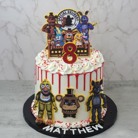 Pastel de five nigths at freddy´s 5 Nights Of Freddy Birthday Cake, 5 Nights Of Freddy Cake, Five Nights At Freddy's Birthday Cake, Five Nights At Freddy's Birthday Ideas, Five Nights At Freddy's Cake, Fnaf Cake, Fnaf Party, Daniel 3, Girl Cake