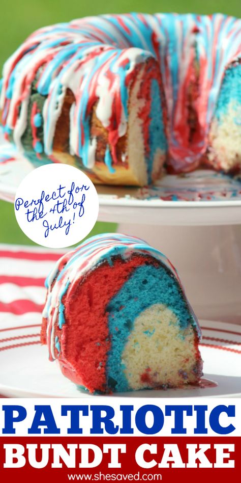 4th of July Patriotic Bundt Cake Recipe 4th Of July Bundt Cake, Blue Bundt Cake, Patriotic Bundt Cake, Bundt Cake Recipe, Patriotic Food, Party Hosting, Patriotic Desserts, 4th Of July Cake, Green Meals