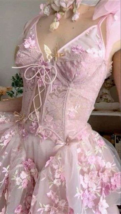 Princess Aesthetic Outfits Dresses, Pink Fairy Outfit Aesthetic, Cottage Core Dress Aesthetic, Princess Core Dress, Pink Fairy Outfit, Fairy Princess Outfit, Princess Core Outfit, Pink Fairy Aesthetic, Corset Butterfly