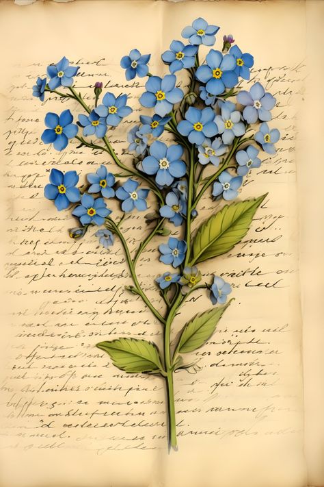 forget me not flowers on old diary page Forget Me Not Aesthetic, Forget Me Nots Aesthetic, Forget Me Not Flowers Aesthetic, Forget Me Not Wallpaper, Forgetmenots Flowers, College Prints, Forget Me Not Tattoo, Forget Me Nots Flowers, Cowboy Song