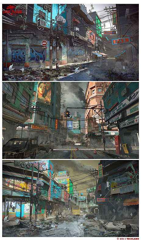 https://www.behance.net/gallery/23928605/Dead-Island Abandoned City Concept Art, Apocalyptic Illustration, Post Apocalyptic Games, Concept Art Landscape, Apocalypse Landscape, Post Apocalyptic City, Zombie Illustration, Arte Zombie, Dark Future