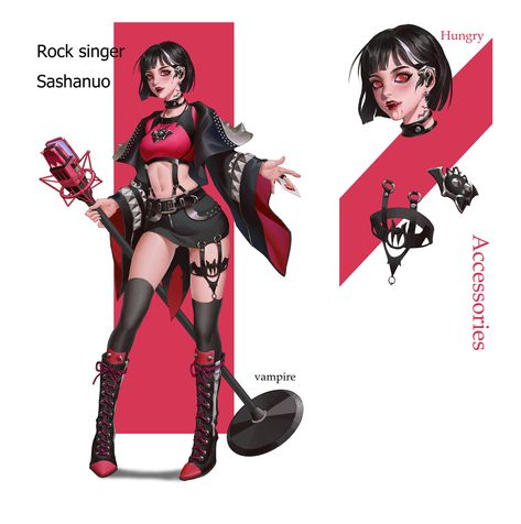 ArtStation - ROCK SINGER SASHANUO, 荒北 白鸦爷 Female Rock Stars, Rock Star Outfit, Singer Art, Rock Singer, Rocker Outfit, Art Outfit, Character Design Girl, Star Academy, Female Character Concept