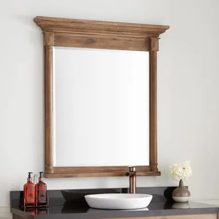 Brown Powder Room, Country Bathroom Mirrors, Bath Mirrors, Basement Bars, Teak Bathroom, Teak Vanity, Mirrors Bathroom, Traditional Vanity, Barn Interior